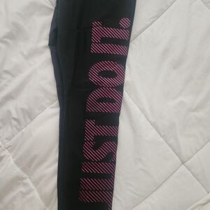 Nike Women Black Leggings with Pink Slogan